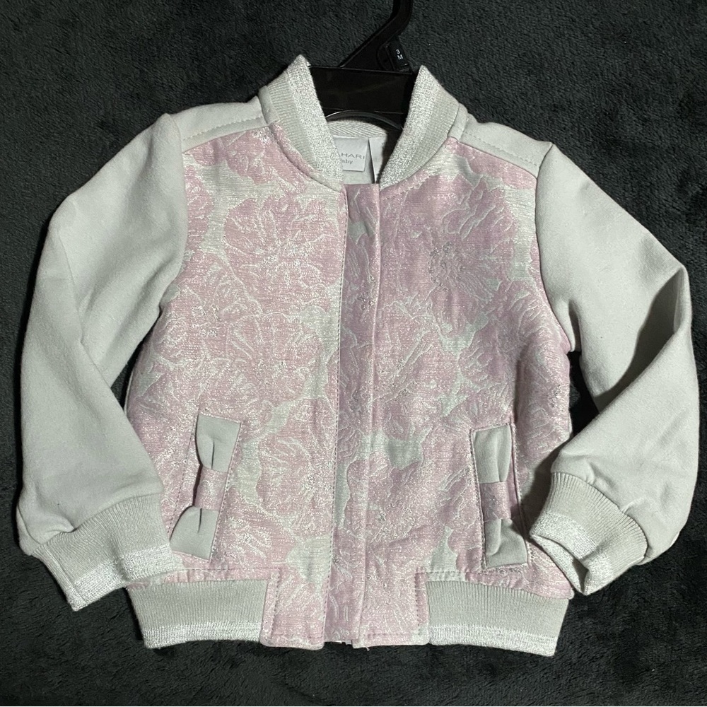 💗 Tahari Baby pink, gray & sparkly silver jacket. 12M